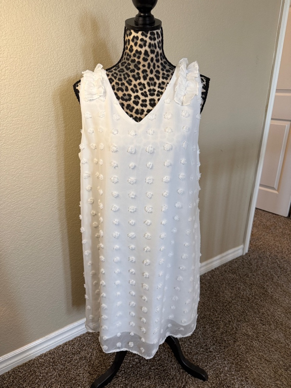 Mariposa White Pom-Pom V-Neck Sleeveless Midi Dress